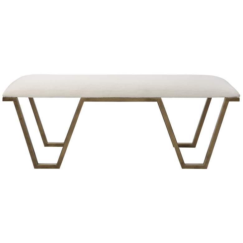 Image 2 Farrah 53 3/4 inch Wide Gold Iron and White Fabric Accent Bench