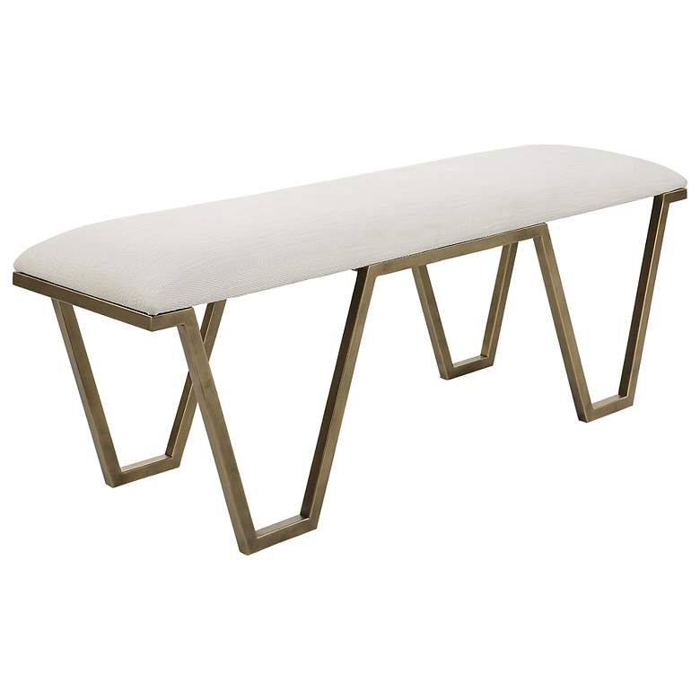 Image 5 Farrah 53 3/4 inch Wide Gold Iron and White Fabric Accent Bench more views