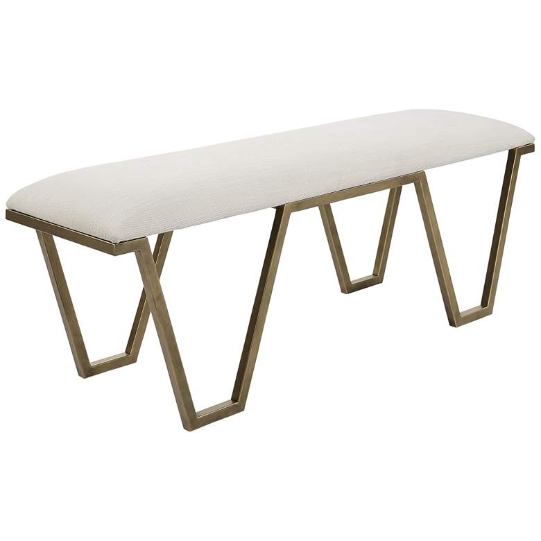 Image 7 Farrah 53 3/4 inch Wide Gold Iron and White Fabric Accent Bench more views