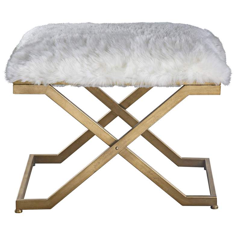 Image 2 Farran 23 3/4" Wide White Faux Fur Small Industrial Bench
