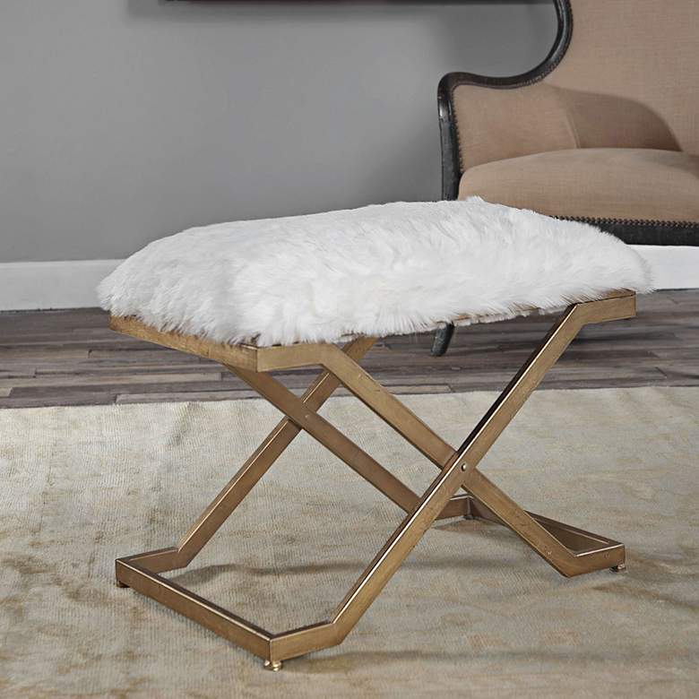 Image 3 Farran 23 3/4" Wide White Faux Fur Small Industrial Bench more views
