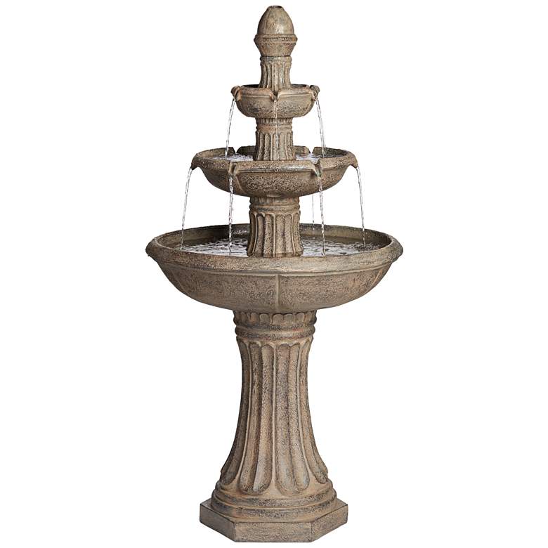 Image 2 Farron 46 inch High Gray 3-Tier LED Lighted Outdoor Fountain
