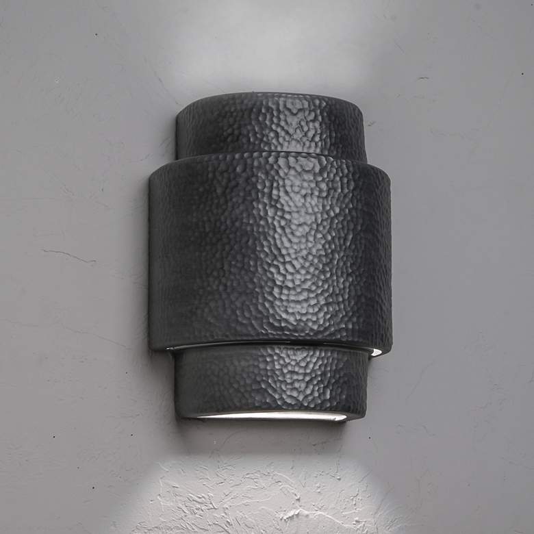Image 1 Fasciato-13.5-inch-high-ceramic-hammered-pewter-up/down-LED-outdoor