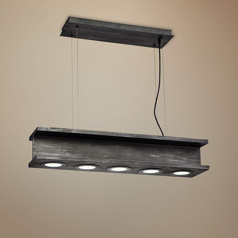 Image 1 Fascio 33"W Rustic Black 5-LED Kitchen Island Light Pendant