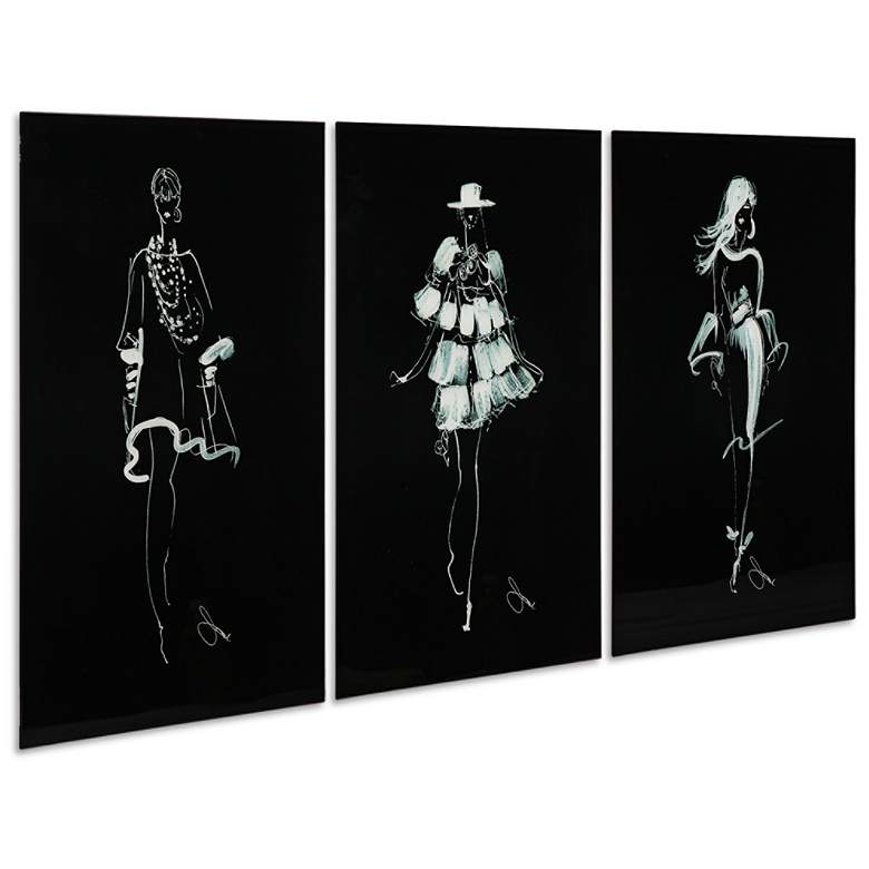 Image 6 Fashion Walk 24" High 3-Piece Frameless Glass Wall Art Set more views