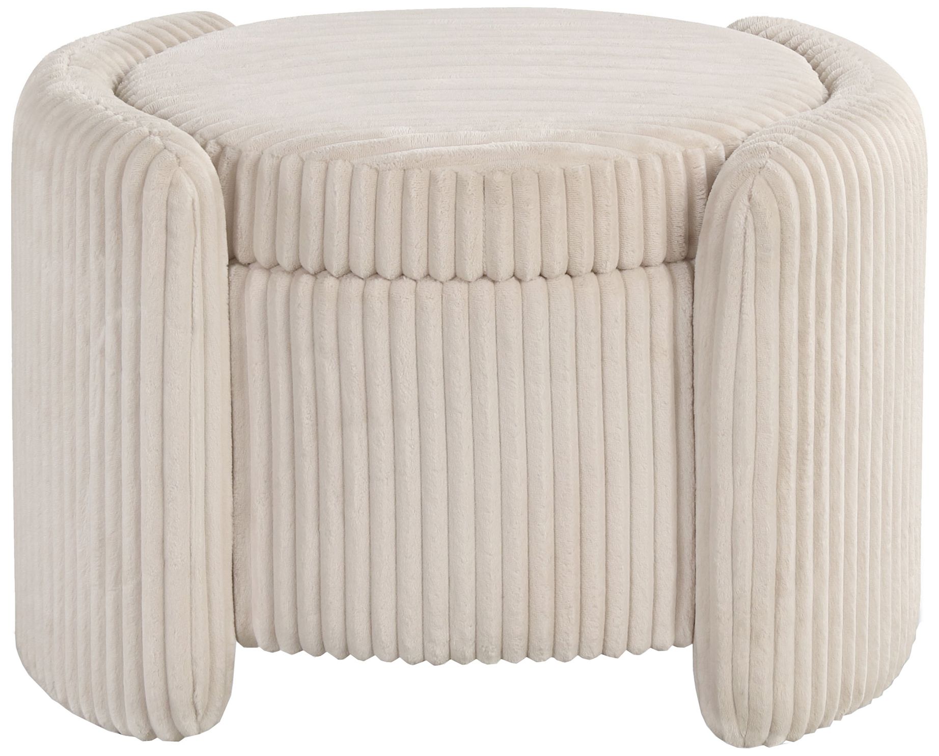 Image 6 Fata Beige Pink Chenille Corduroy  Round Storage Ottoman With Tray Top more views
