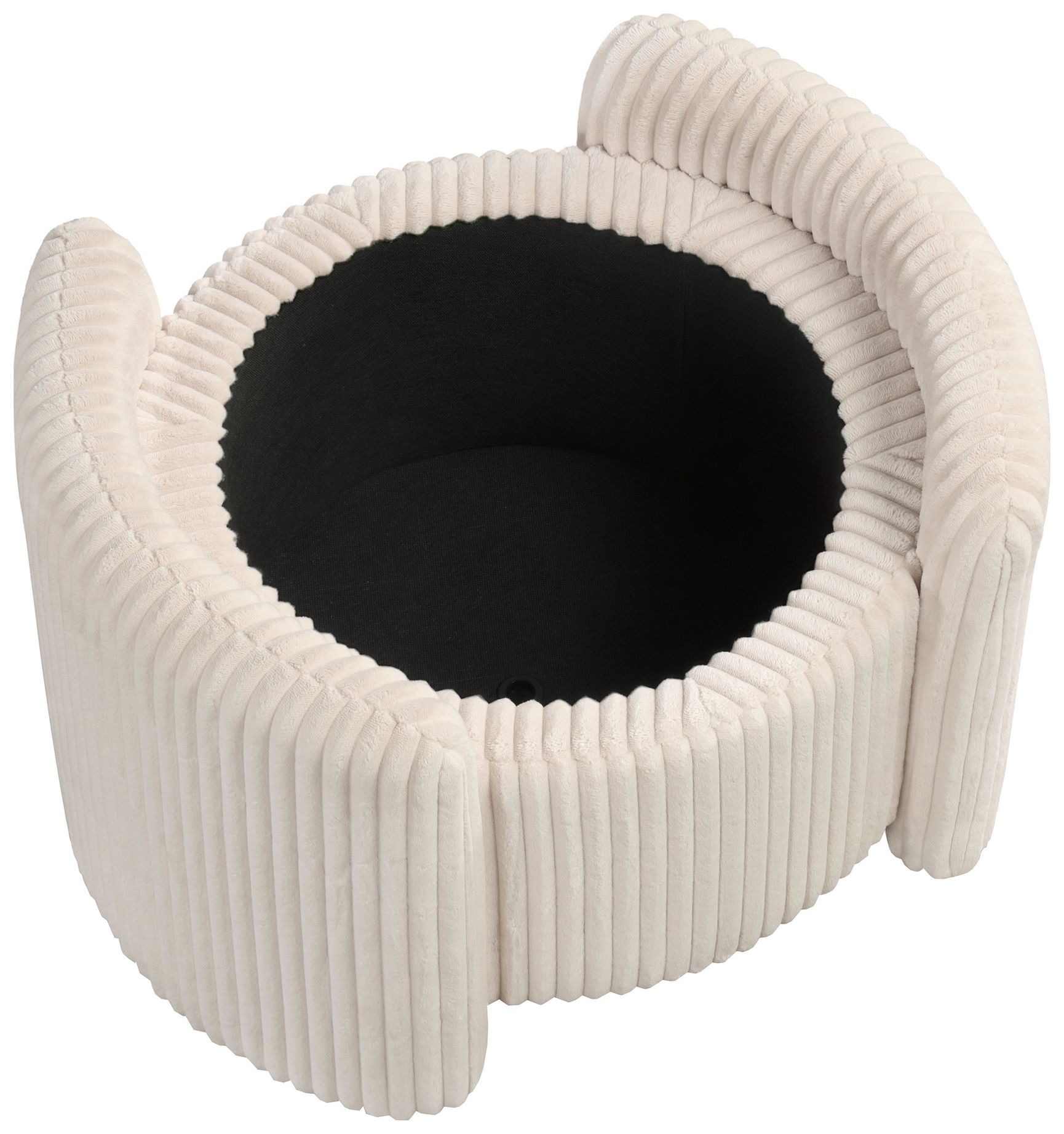 Fata Beige Pink Chenille Corduroy  Round Storage Ottoman With Tray Top