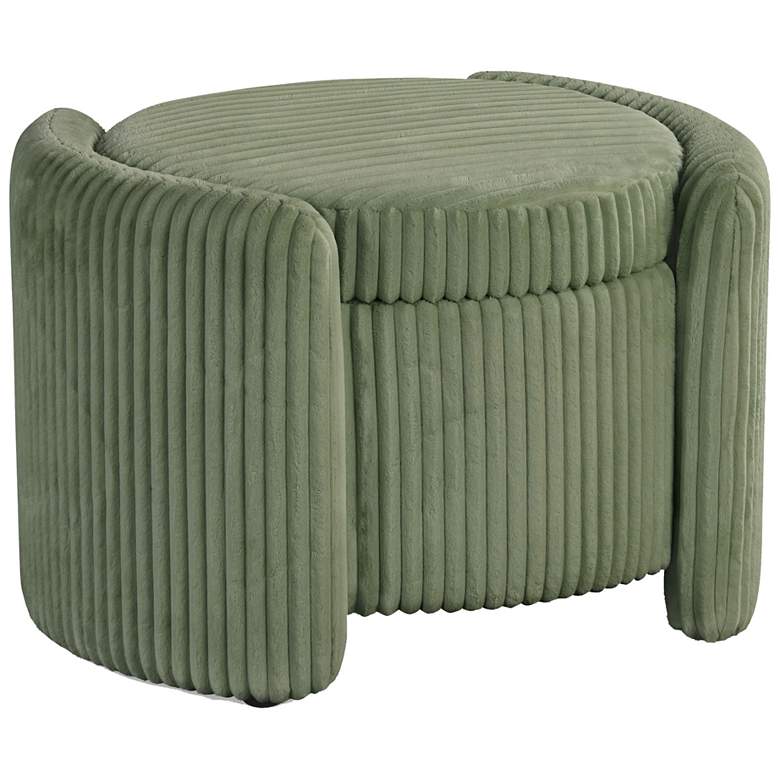 Image 1 Fata Green Chenille Corduroy Round Storage Ottoman With Tray Top