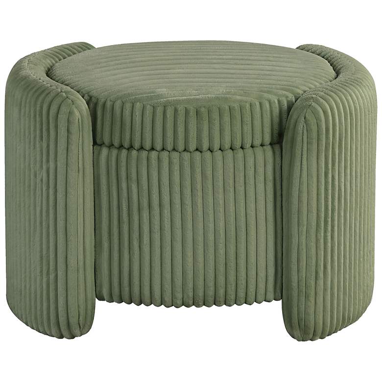 Image 6 Fata Green Chenille Corduroy Round Storage Ottoman With Tray Top more views