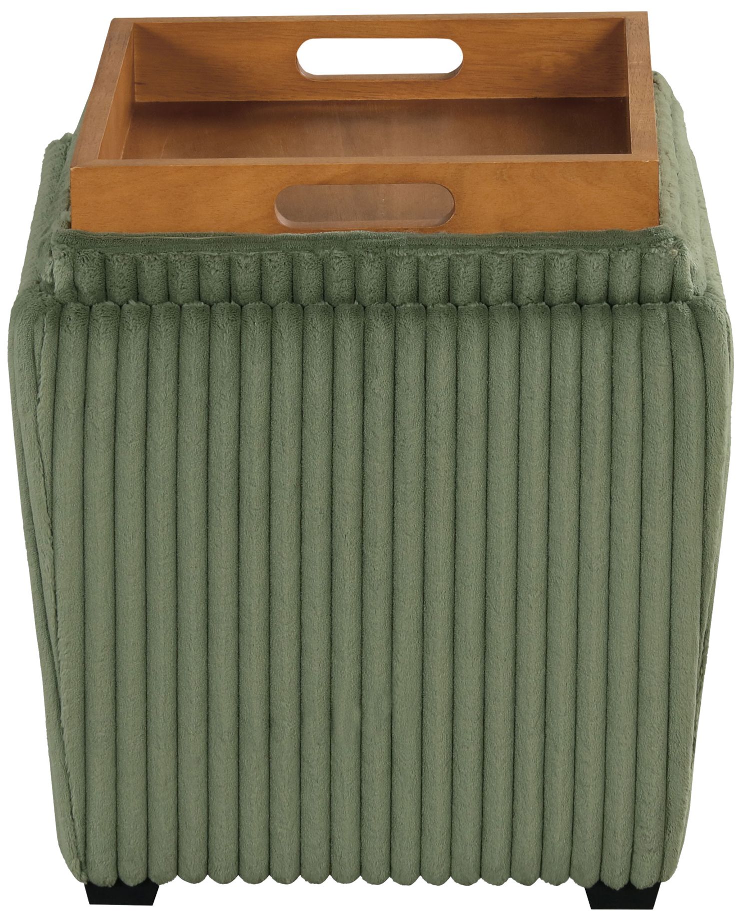 Fata Green Chenille Corduroy  Square Storage Ottoman With Tray Top