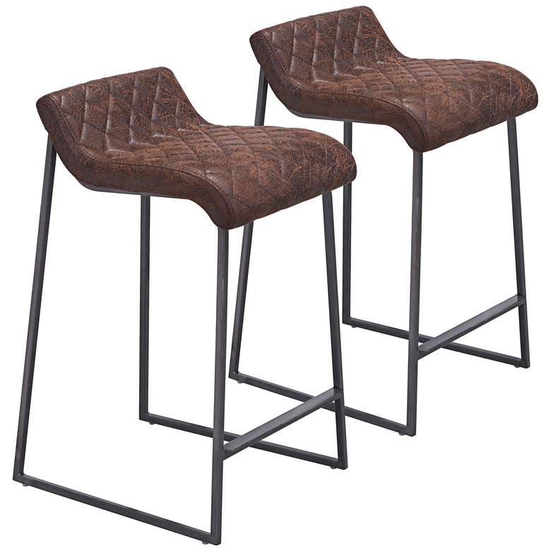 Image 1 Father 26 1/2 inch Brown Faux Leather Counter Stool Set of 2