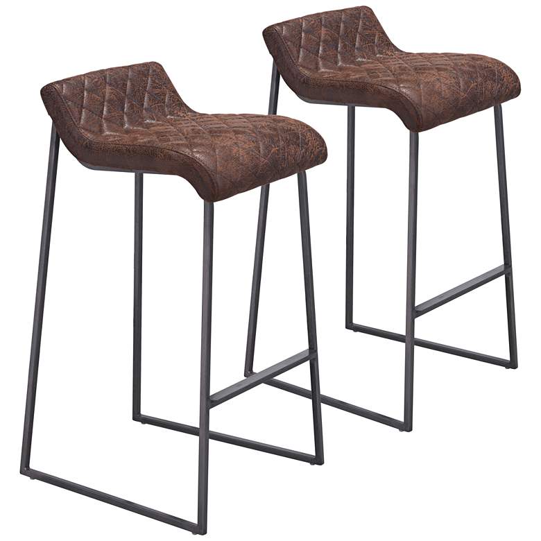 Image 1 Father 30 1/4 inch Vintage Brown Faux Leather Barstool Set of 2
