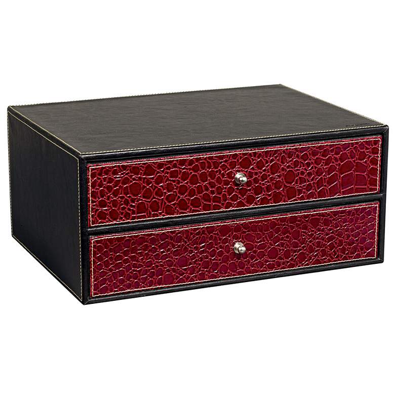 Image 1 Faux Black Leather and Red Crocodile Storage Box