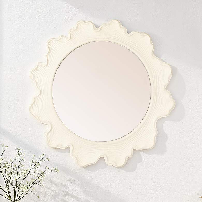 Image 1 Faux Bois Round Metal Wall Mirror, White