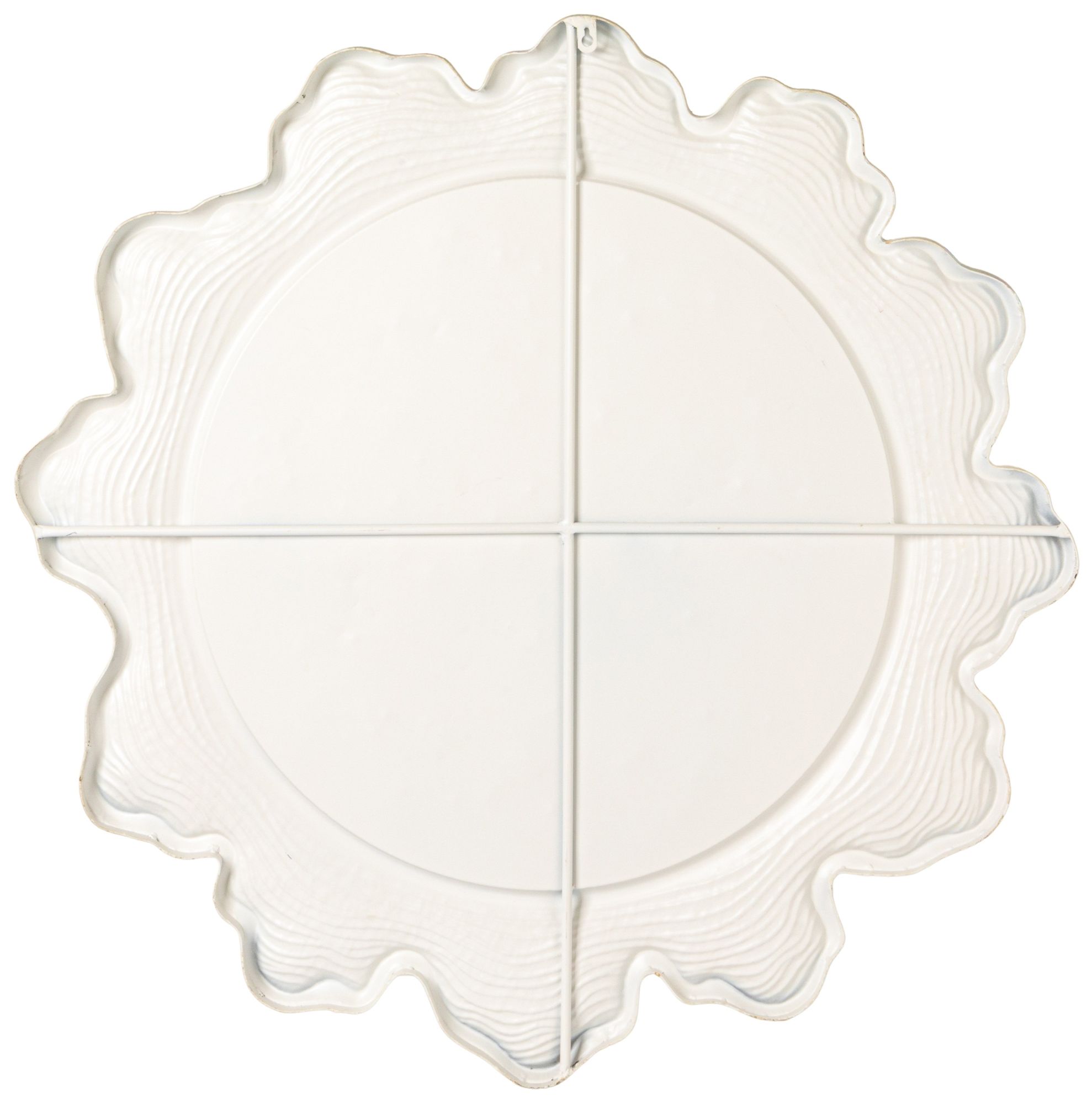Faux Bois Round Metal Wall Mirror, White