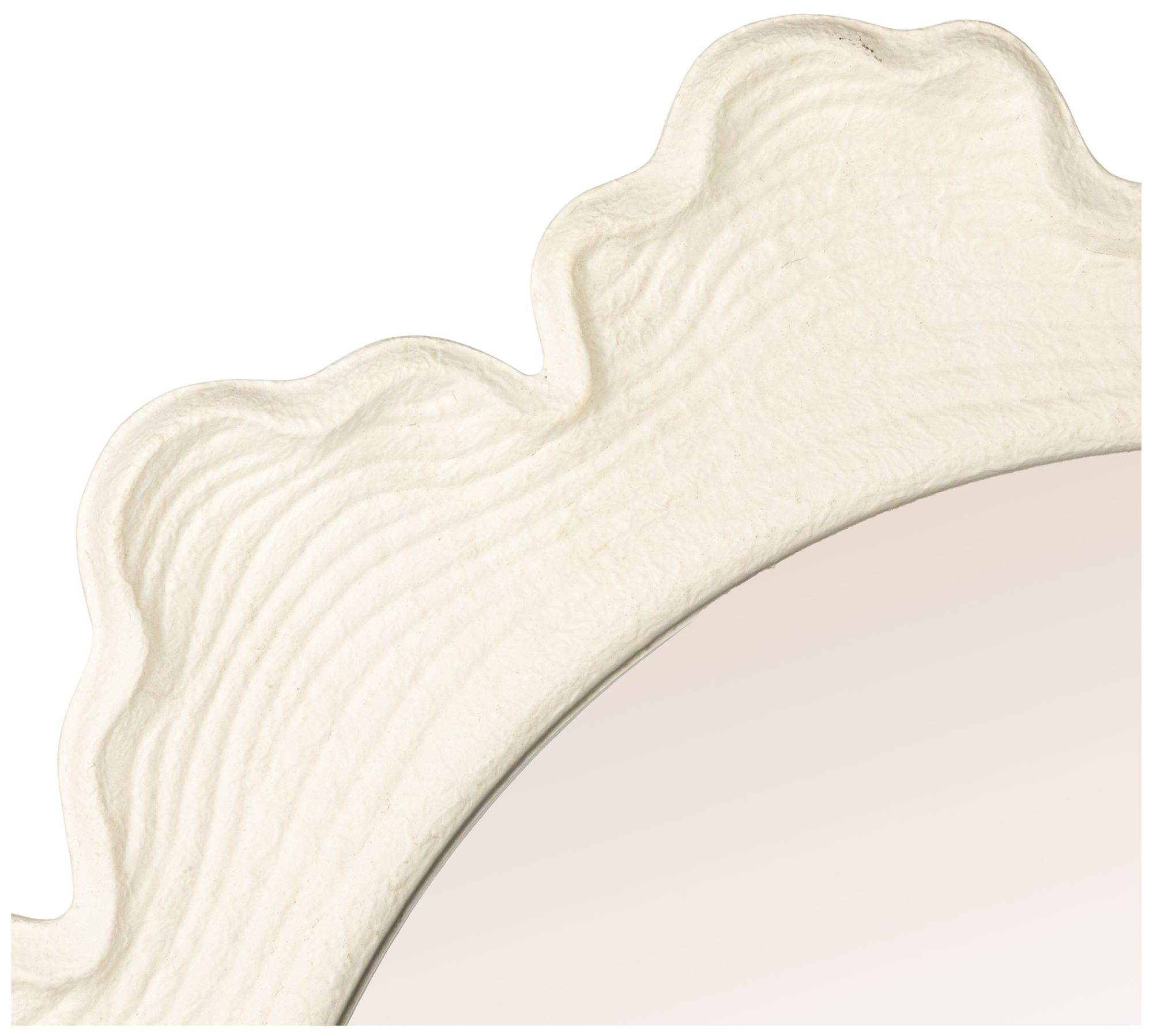 Faux Bois Round Metal Wall Mirror, White