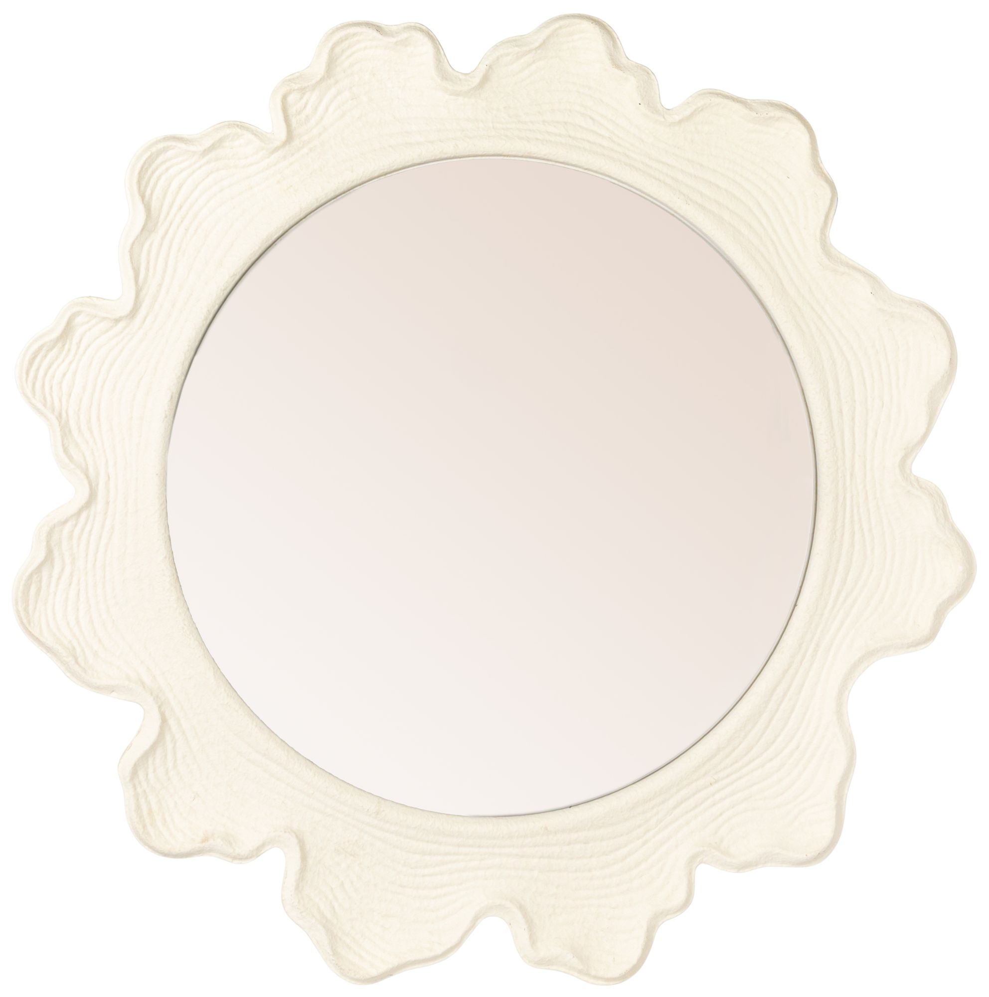 Faux Bois Round Metal Wall Mirror, White