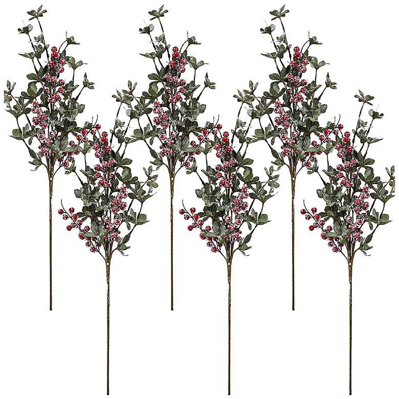 Image 1 Faux Flower Berry Spray 29"H Set of 6 Green/Red