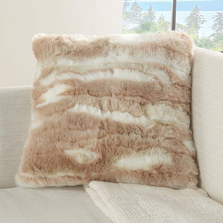 Image 1 Faux Fur Beige Angora Rabbit 20 inch Square Throw Pillow