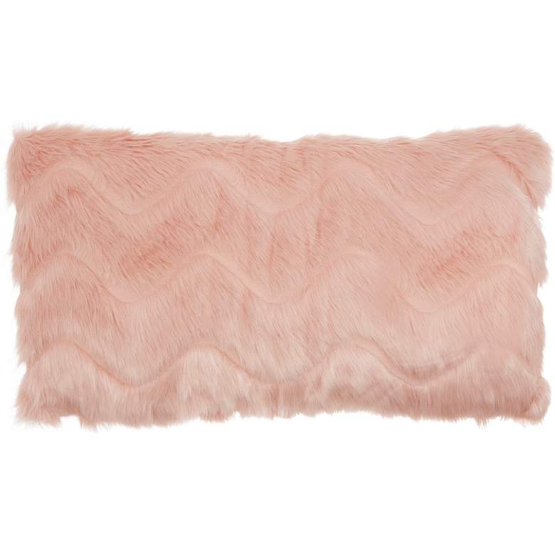 Image 2 Faux Fur Blush Chevron 24" x 14" Rectangular Throw Pillow