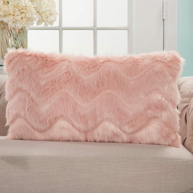 Image 1 Faux Fur Blush Chevron 24 inch x 14 inch Rectangular Throw Pillow