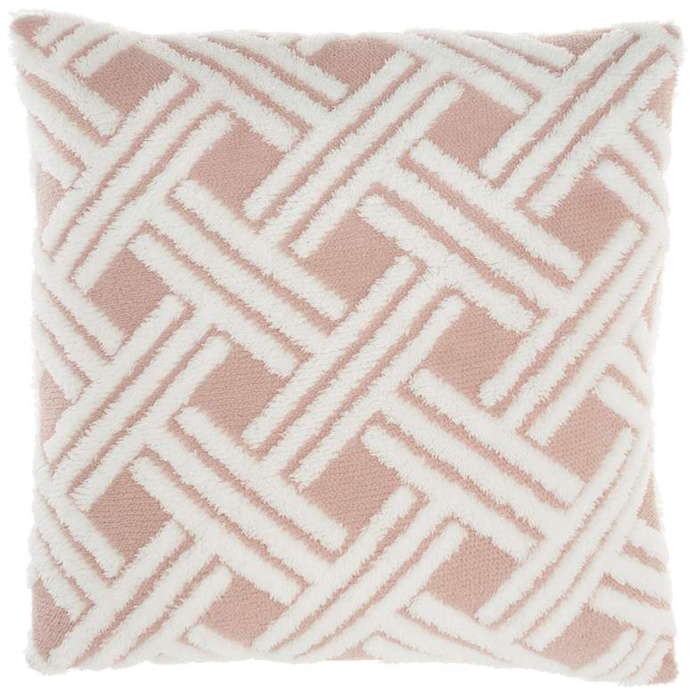 Image 2 Faux Fur Blush Jacquard Basketweave 20 inch Square Throw Pillow