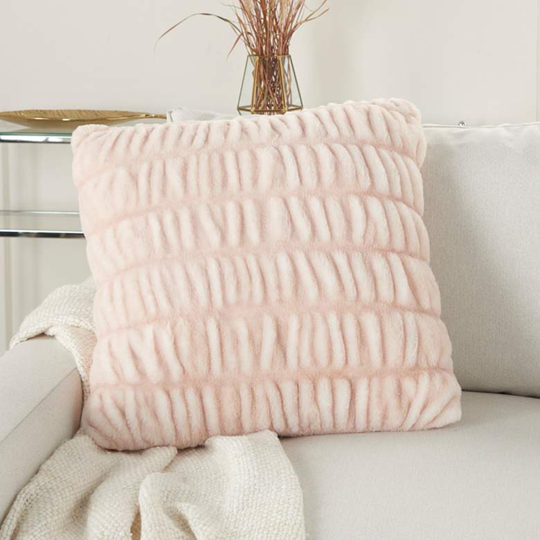 Image 1 Faux Fur Blush Ruched Rabbit 20" Square Throw Pillow