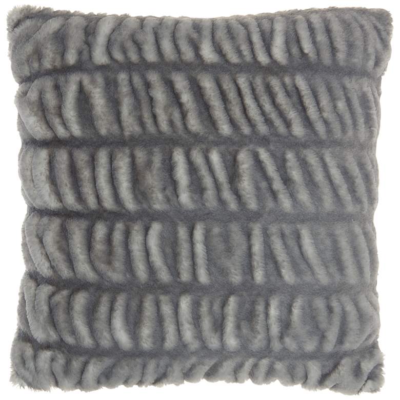Image 2 Faux Fur Charcoal Ruched Rabbit 20" Square Throw Pillow