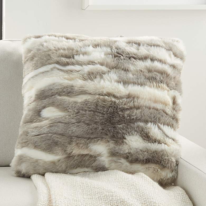 Image 1 Faux Fur Gray Angora Rabbit 20" Square Throw Pillow