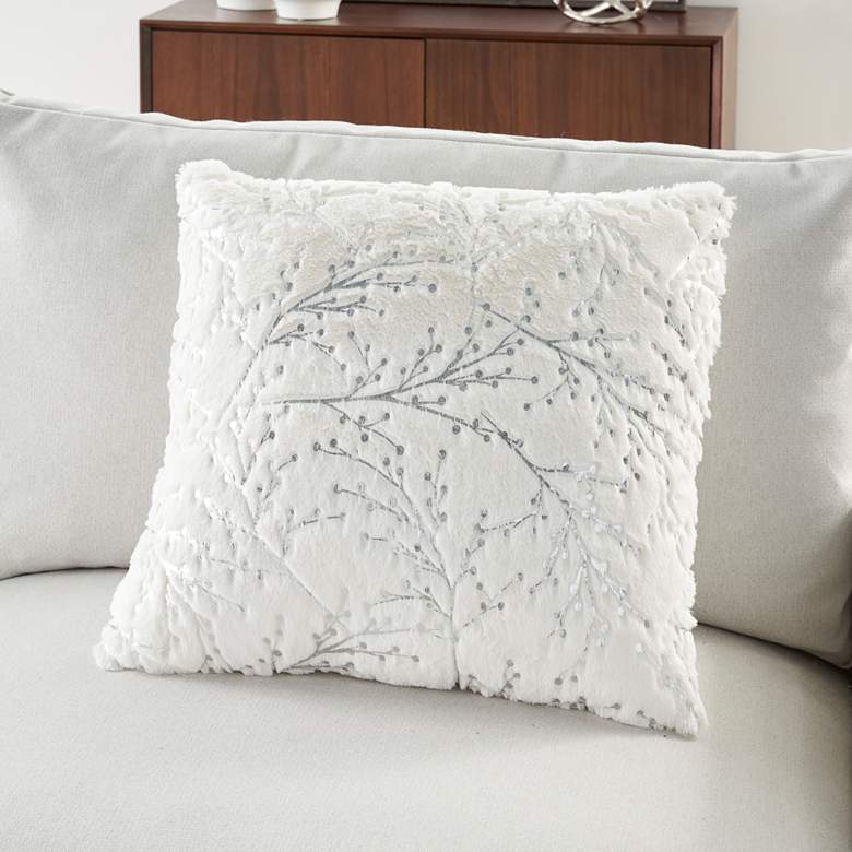 Image 1 Faux Fur Ivory Silver Metallic Branches 20 inch Square Pillow