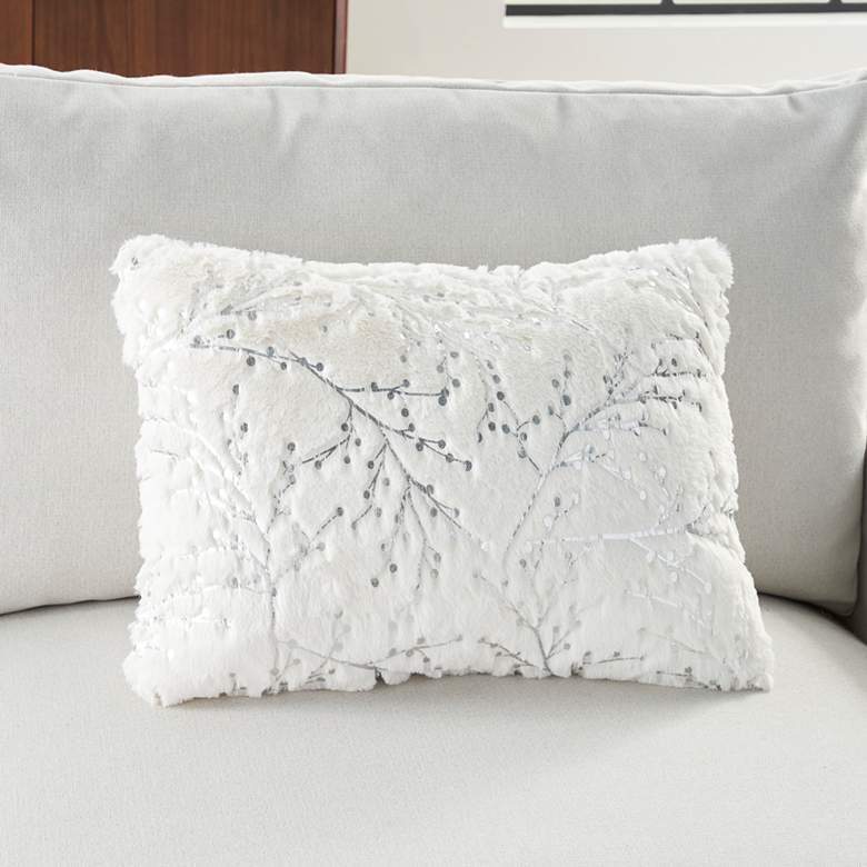 Image 1 Faux Fur Ivory Silver Metallic Branches 20 inch x 14 inch Pillow