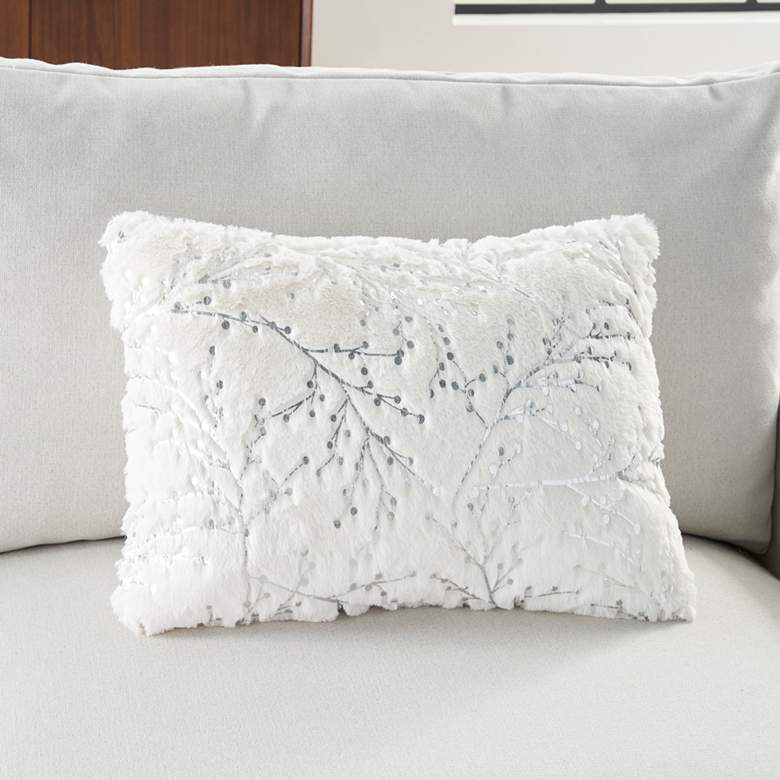 Image 1 Faux Fur Ivory Silver Metallic Branches 20" x 14" Pillow