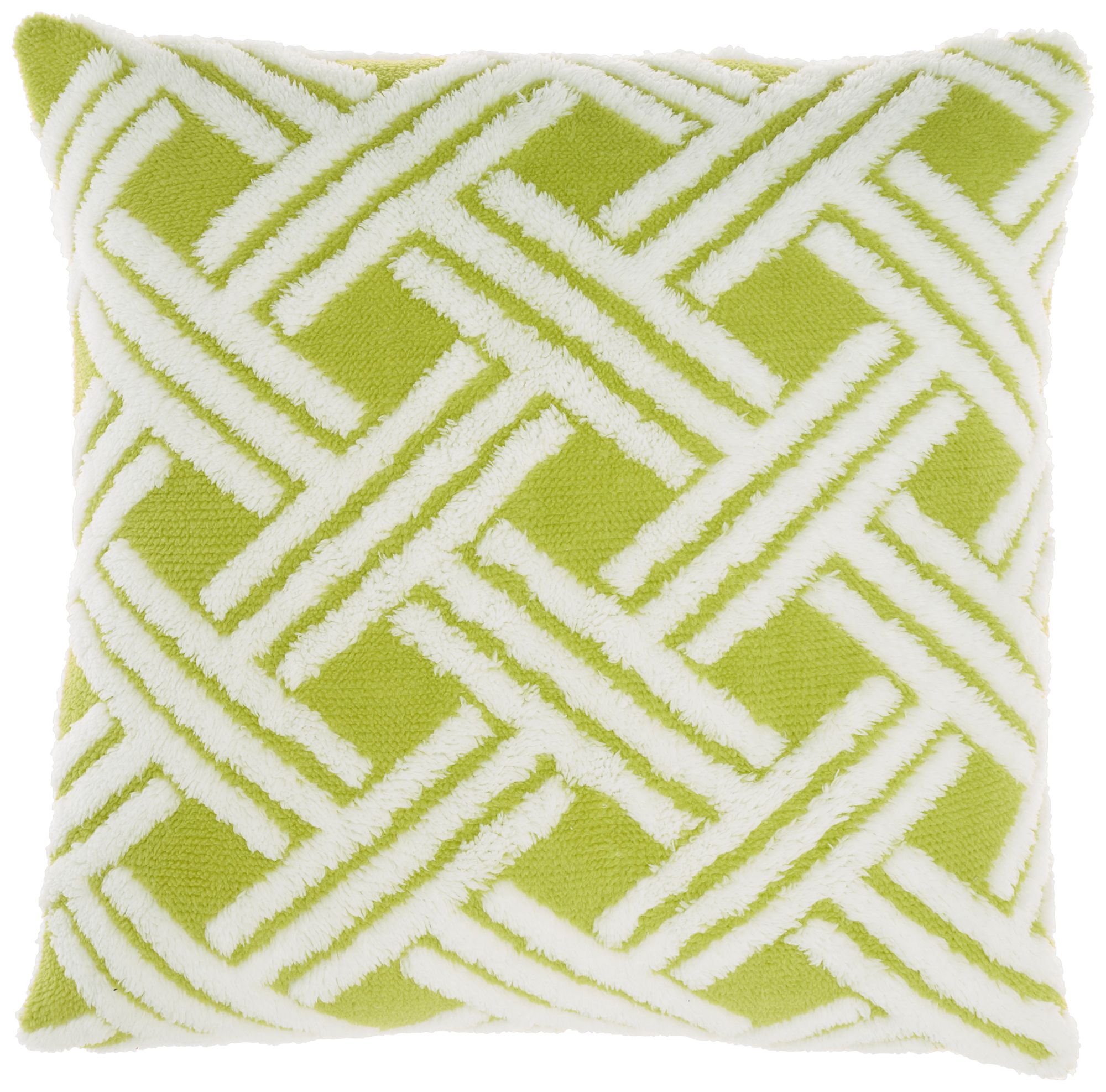 Faux Fur Lime Jacquard Basketweave 20" Square Throw Pillow