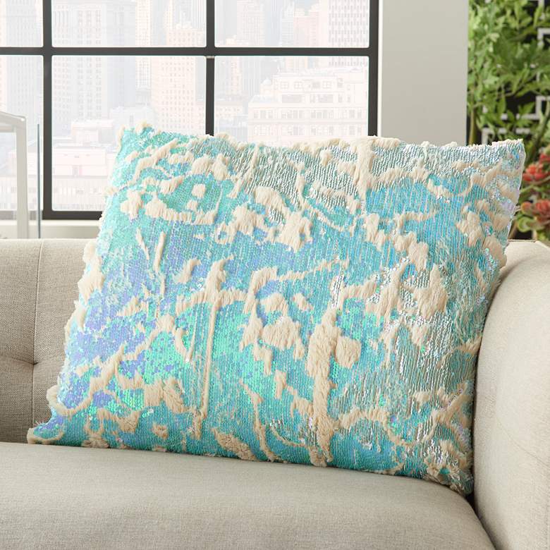 Image 1 Faux Fur Multi-Color Sequins 20" Square Throw Pillow