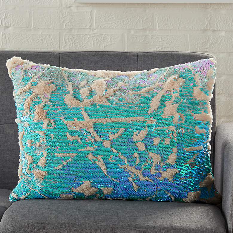 Image 1 Faux Fur Multi-Color Sequins 20 inch x 14 inch Throw Pillow
