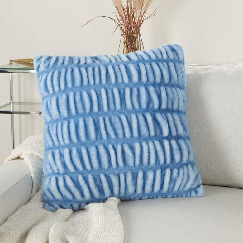 Image 1 Faux Fur Ocean Ruched Rabbit 20" Square Throw Pillow