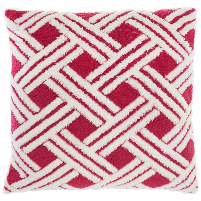 Image 2 Faux Fur Pink Jacquard Basketweave 20 inch Square Throw Pillow