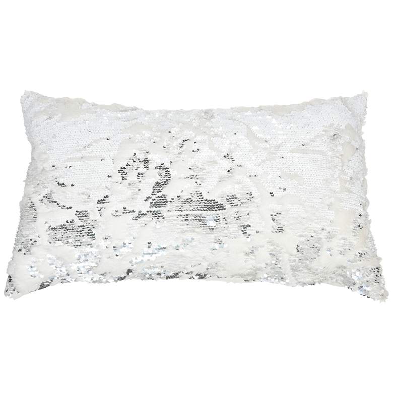 Image 2 Faux Fur White Silver Sequins 20 inch x 14 inch Throw Pillow