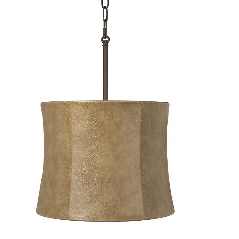 Image 1 Faux Leather 14 inch Wide Easthaven Bronze LED Pendant