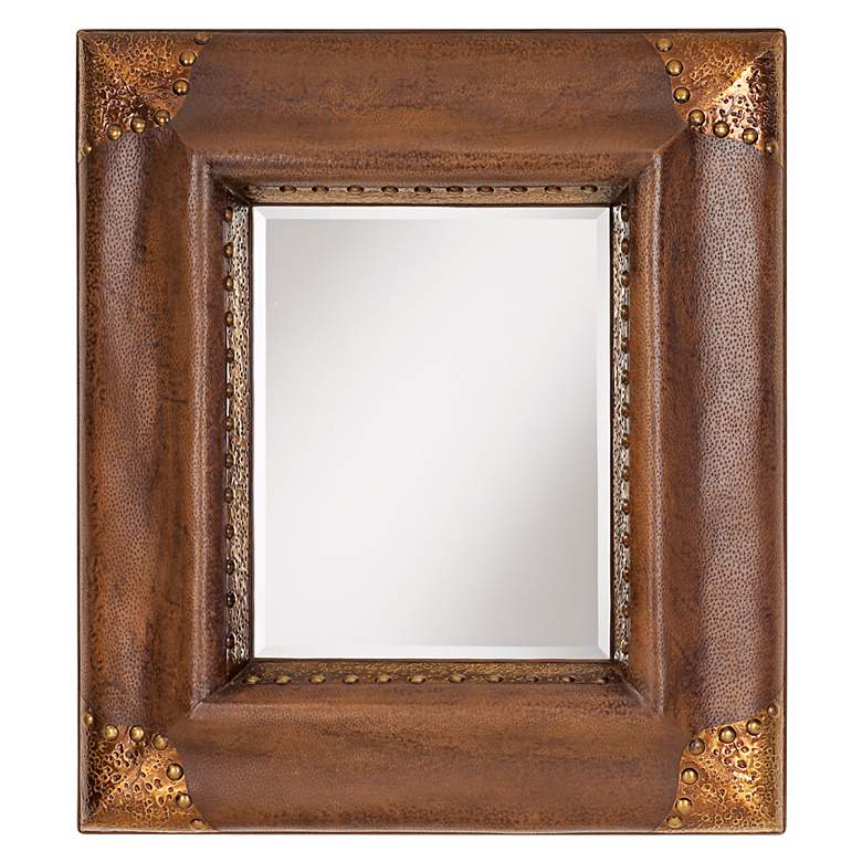 Image 1 Faux Leather and Copper Nail Head 34 inch High Wall Mirror