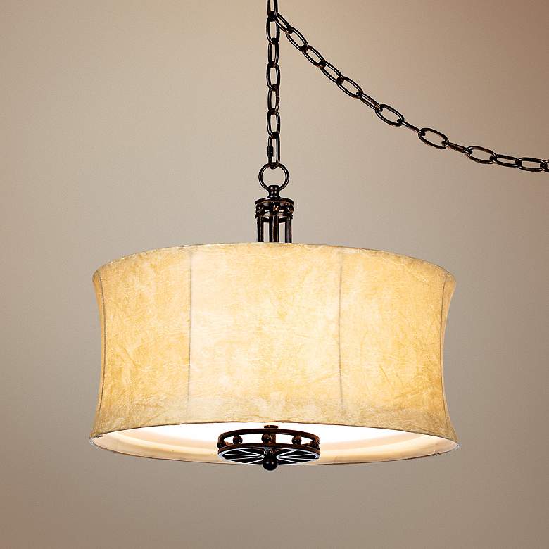 Image 1 Faux Leather Shade Swag Plug-In Style Pendant