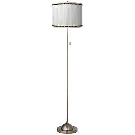 Image2 of Faux Pleated Giclee Print Lamp Shade Brushed Nickel Pull Chain Floor Lamp