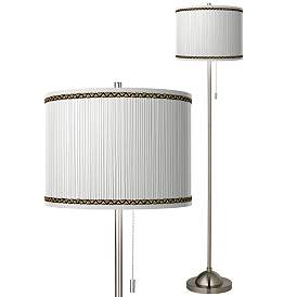 Image1 of Faux Pleated Giclee Print Lamp Shade Brushed Nickel Pull Chain Floor Lamp