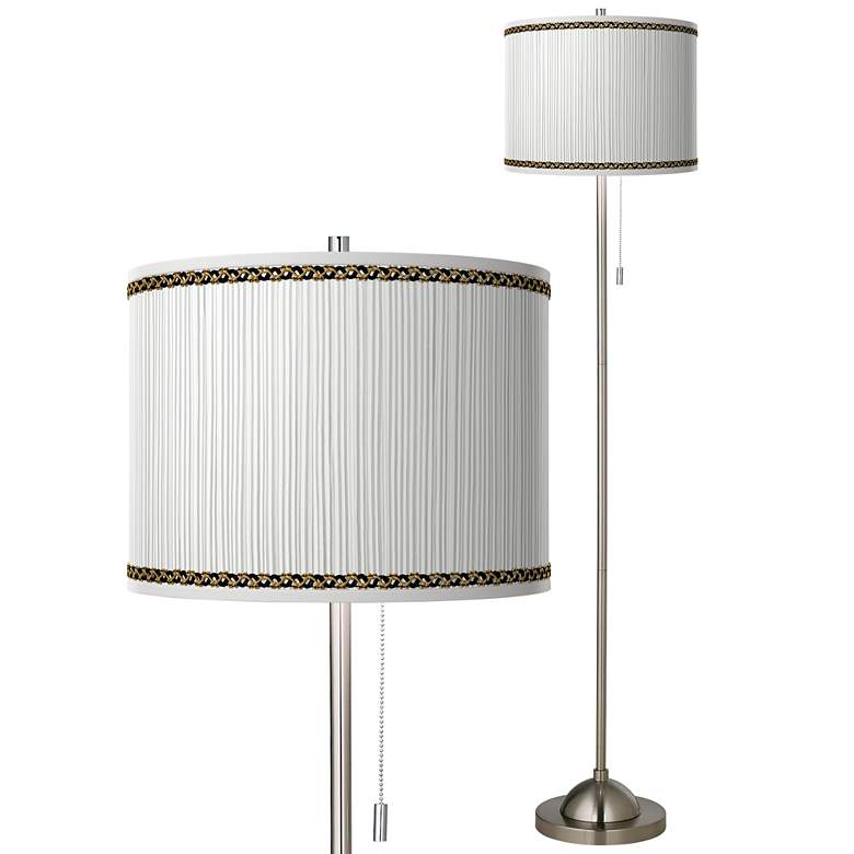 Image 1 Faux Pleated Giclee Print Lamp Shade Brushed Nickel Pull Chain Floor Lamp