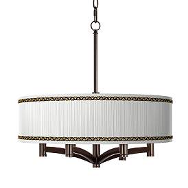 Image1 of Faux Pleated Giclee Print Lamp Shade with 6-Light Bronze Pendant Chandelier