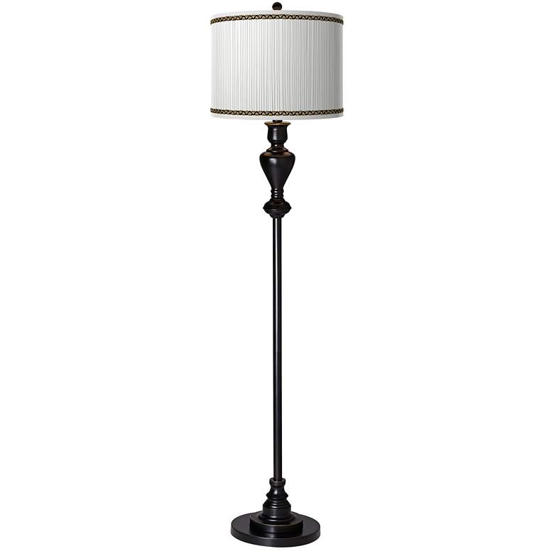 Image 2 Faux Pleated Giclee Print Lamp Shade with Black Bronze Floor Lamp