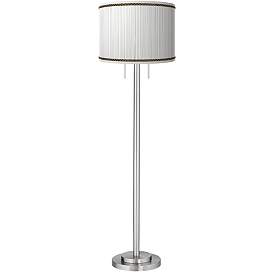 Image2 of Faux Pleated Giclee Print Lamp Shade with Brushed Nickel Garth Floor Lamp