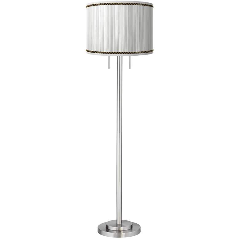 Image 2 Faux Pleated Giclee Print Lamp Shade with Brushed Nickel Garth Floor Lamp