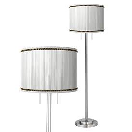 Image1 of Faux Pleated Giclee Print Lamp Shade with Brushed Nickel Garth Floor Lamp