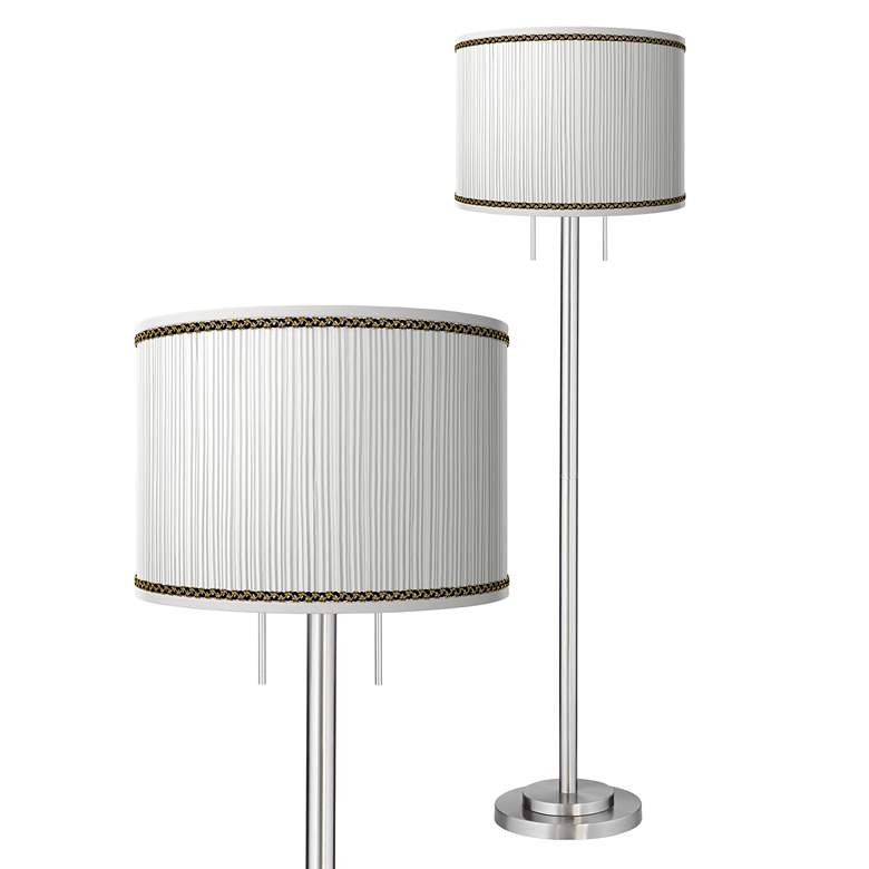 Image 1 Faux Pleated Giclee Print Lamp Shade with Brushed Nickel Garth Floor Lamp